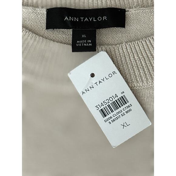 ANN TAYLOR Linen Blend Cap-Sleeve Crew Neck Pullover Beige NWT Sweater Size XL - Picture 6 of 11